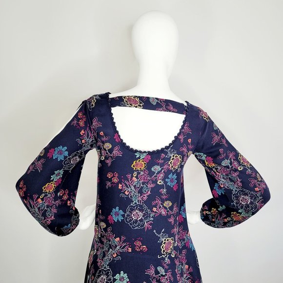 Xhiliration Blue Floral Long Sleeves Dress - Picture 5 of 14